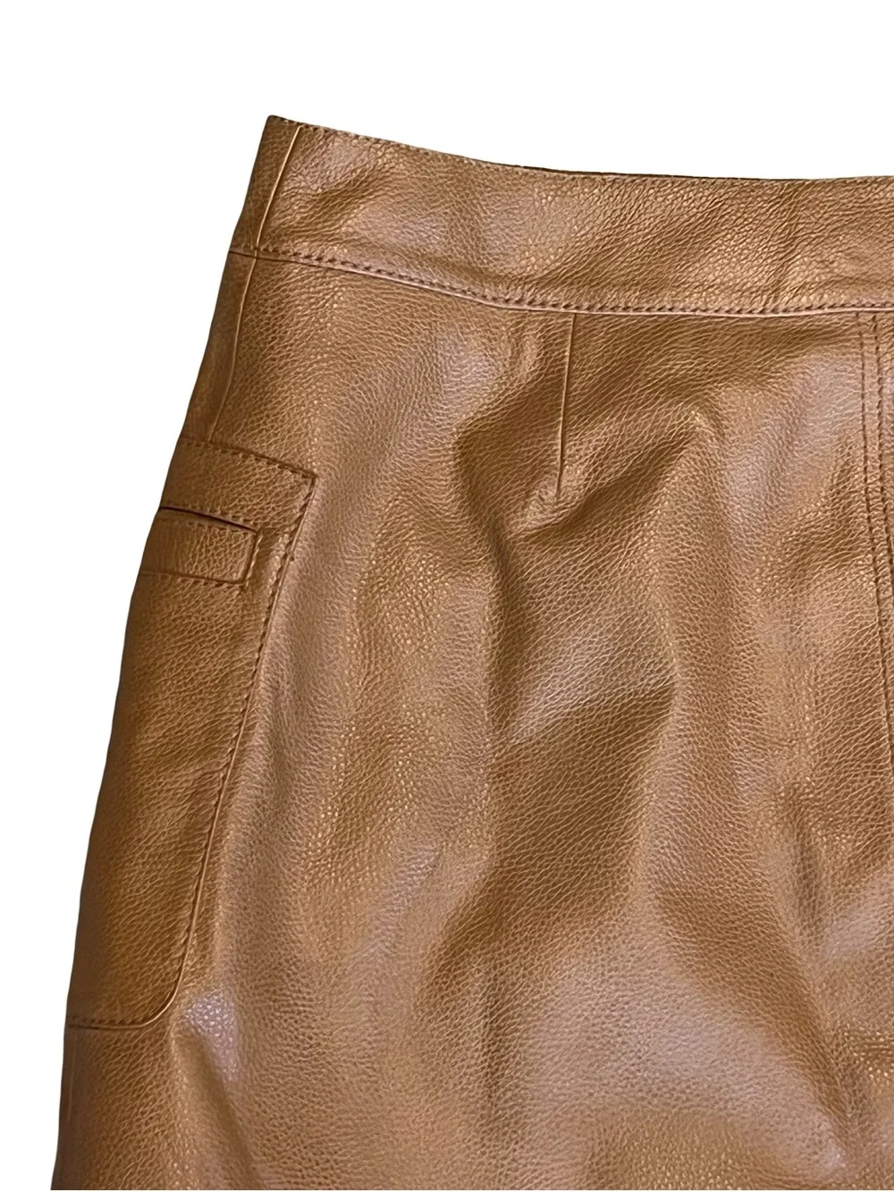 Free People Women’s Sz 8 Tan Faux Leather Mini Skirt Copper A-Line
